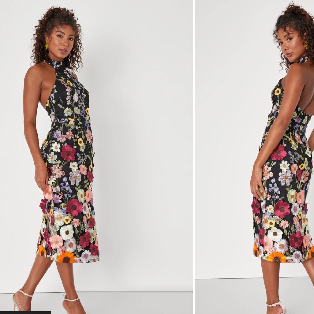 Lulu's Gorgeous Floral Applique Dress